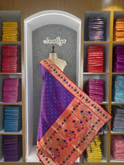 Pure Zari Lotus Flower Motif Paithani Dupatta
