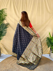 Soft Silk Banarasi Saree – Pure Black Elegance