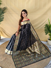 Soft Silk Banarasi Saree – Pure Black Elegance
