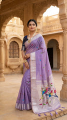 Pure Muga Cotton Parrot Paithani Saree