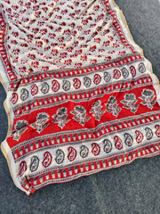 Pure Cotton Chanderi Ajarakh Printed Saree