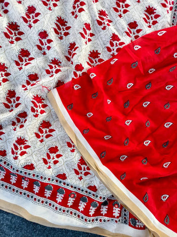 Pure Cotton Chanderi Ajarakh Printed Saree