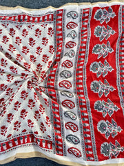 Pure Cotton Chanderi Ajarakh Printed Saree