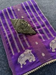 Pure Viscose Georgette Elephant Panel Saree