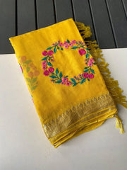 Viscose Georgette Embroidery Crown Thread Work Saree