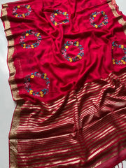 Viscose Georgette Embroidery Crown Thread Work Saree