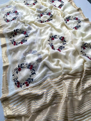 Viscose Georgette Embroidery Crown Thread Work Saree