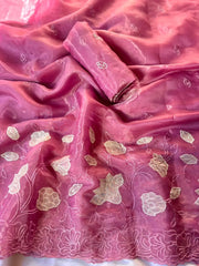 Designer Pure Chanda Kora Silk Embroidered Saree