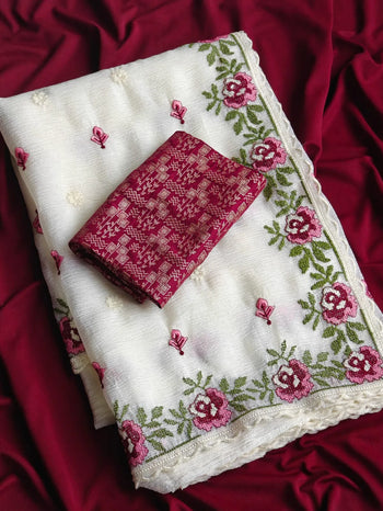 Premium embroidery Crush Chiffon Cutwork Border Saree