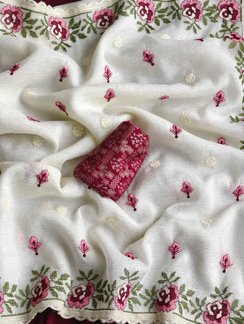 Premium embroidery Crush Chiffon Cutwork Border Saree