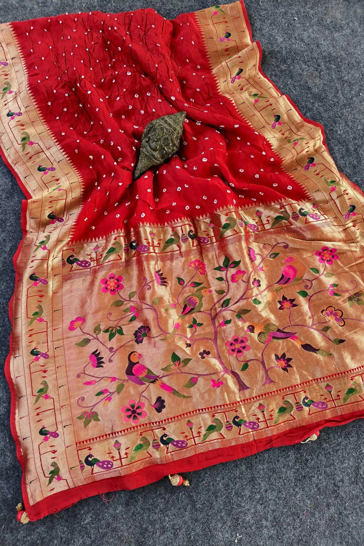Luxury Fusion Bandhani Body & Paithani Pallu Saree