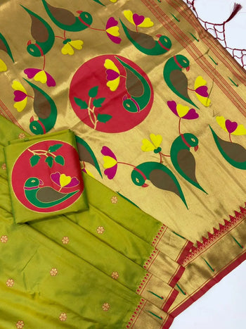 Soft Silk Meenakari Pallu & Zari Buttis Saree