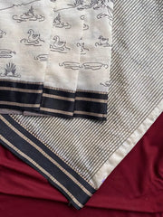 Off-White Handloom Cotton Silk Saree with Scenic Kalamkari-Inspired Borde