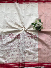 Off-White Handloom Cotton Silk Saree with Scenic Kalamkari-Inspired Borde