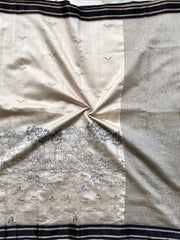 Off-White Handloom Cotton Silk Saree with Scenic Kalamkari-Inspired Borde