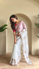 Pure Paper Silk Crush Embroidery & Swarovski Work Saree