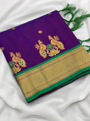 Soft Silk Paithani Traditional Pallu & Peacock Border Saree
