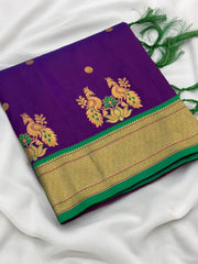 Soft Silk Paithani Traditional Pallu & Peacock Border Saree