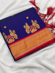 Soft Silk Paithani Traditional Pallu & Peacock Border Saree