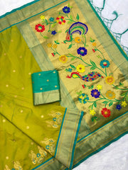 Soft Silk Paithani Traditional Pallu & Peacock Border Saree