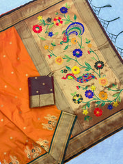 Soft Silk Paithani Traditional Pallu & Peacock Border Saree