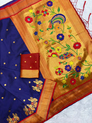 Soft Silk Paithani Traditional Pallu & Peacock Border Saree