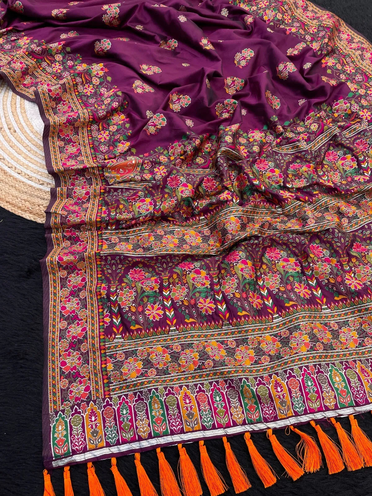 Pashmina Kashmiri Meenakari Silk Saree