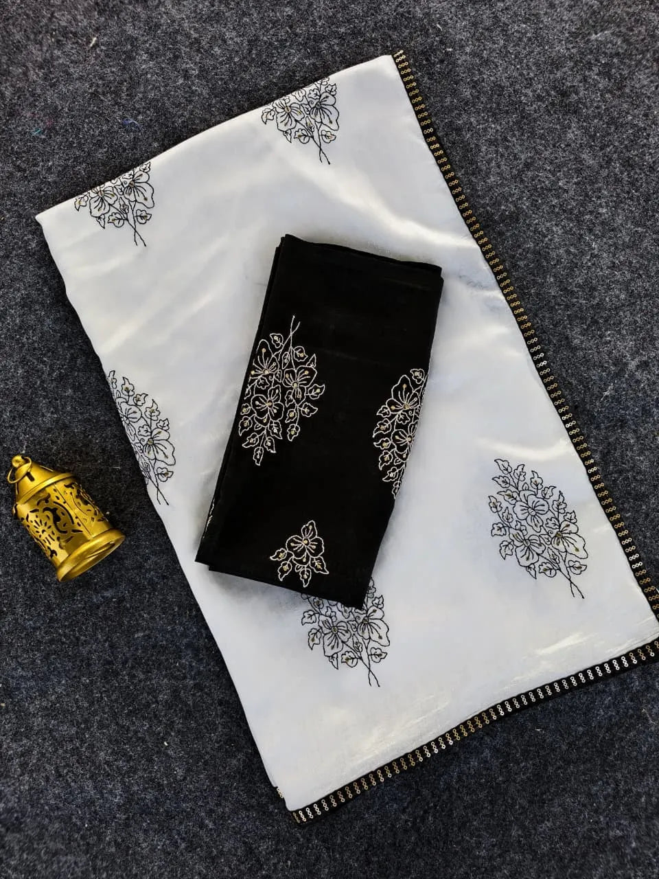 Pure Chinnon Black Thread Work Designer Saree