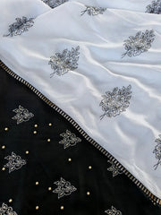 Pure Chinnon Black Thread Work Designer Saree