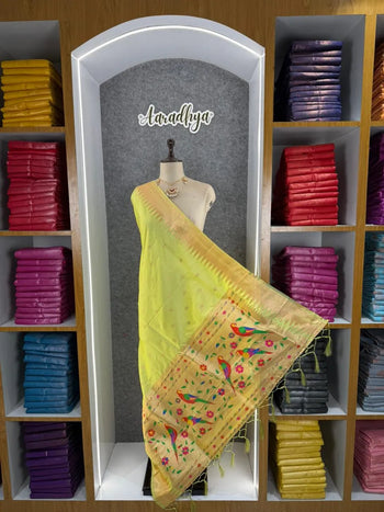 Pure Zari Temple Parrot Paithani Dupatta