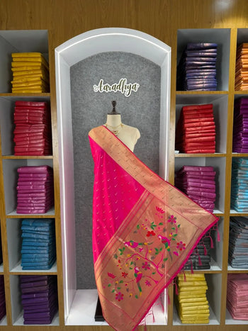 Pure Zari Triple Muniya Border Parrot Paithani Dupatta