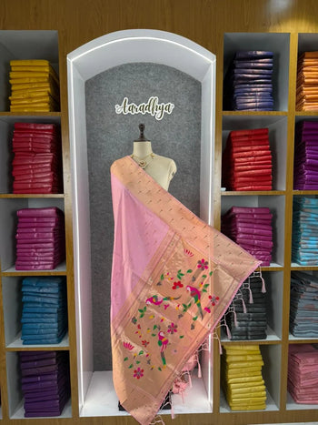 Pure Zari Triple Muniya Border Parrot Paithani Dupatta