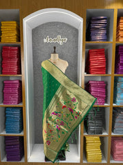 Pure Zari Triple Muniya Border Parrot Paithani Dupatta