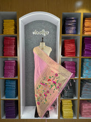 Pure Zari Triple Muniya Border Parrot Paithani Dupatta