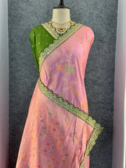 Heavy Dola Silk Weaving & Embroidery Border Saree (Unstiched Blouse)