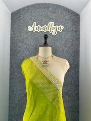 Heavy Dola Silk Weaving & Embroidery Border Saree (Unstiched Blouse)