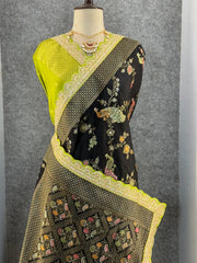 Heavy Dola Silk Weaving & Embroidery Border Saree (Unstiched Blouse)