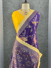 Heavy Dola Silk Weaving & Embroidery Border Saree (Unstiched Blouse)
