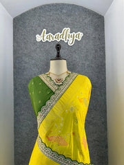 Heavy Dola Silk Weaving & Embroidery Border Saree (Unstiched Blouse)