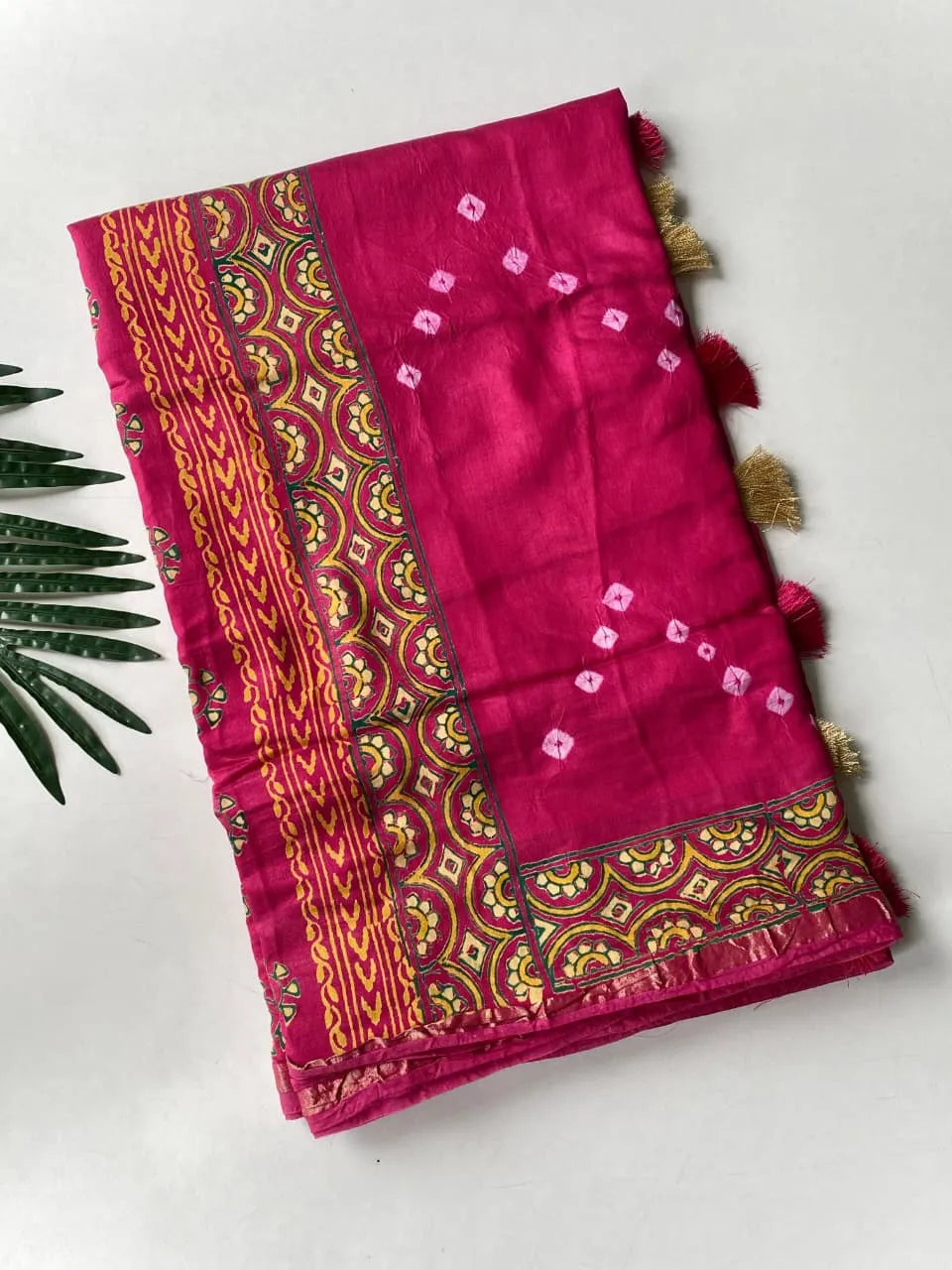 Pure Soft Chanderi Bandhani Block Printed Saree