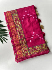 Pure Soft Chanderi Bandhani Block Printed Saree