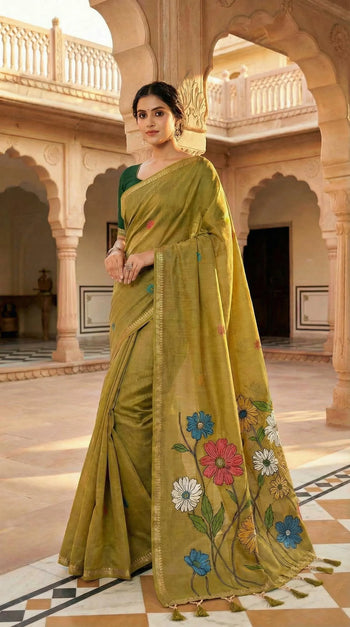 Premium Soft Muga Cotton Rich Flowery Pallu Saree