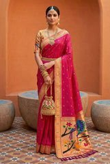 Paithani Silk Saree with Peacock Parrot Deer Meenakari Pallu