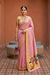 Paithani Silk Saree with Peacock Parrot Deer Meenakari Pallu