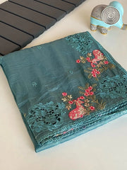 Premium Pure Crush Silk Embroidery & Cutwork Saree