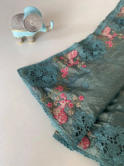 Premium Pure Crush Silk Embroidery & Cutwork Saree