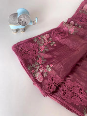Premium Pure Crush Silk Embroidery & Cutwork Saree