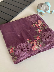 Premium Pure Crush Silk Embroidery & Cutwork Saree
