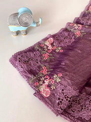 Premium Pure Crush Silk Embroidery & Cutwork Saree