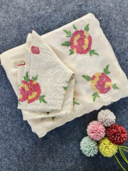 Pure White Organza Embroidery & Cutwork Border Saree